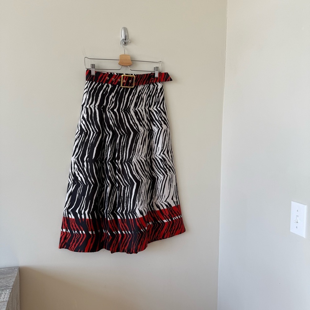 Zara Zebra Print Pleated Midi Skirt with Red Highlights - Picture 3 of 9